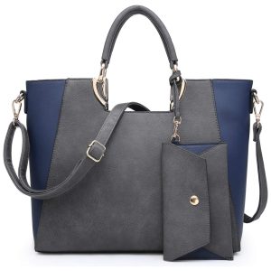 Bolsa de Mão Feminina em Dois Tons e DASEIN XL 11 6949 1 GY NY Cinza escuro