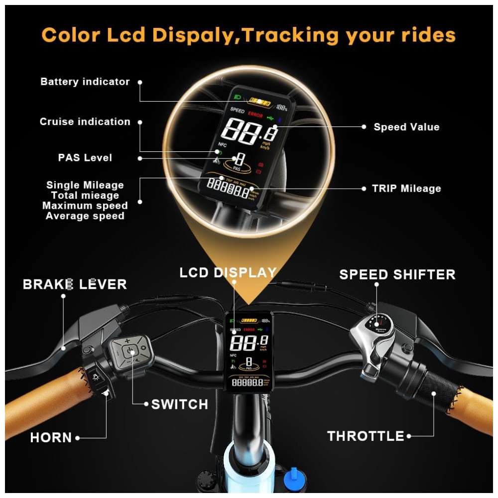 Bicicleta Elétrica Cityrang 2.0 Motor Brushless 1000W Pico Bateria 48V 720Wh Autonomia 112 km Suspensão Ajustável Freios a Disco Duplos 7 Marchas Tela LCD Colorida Branca - Imagem 6