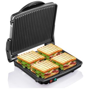 Sanduicheira Panini Grill Gourmet Pratos Revestidos Antiaderentes 4 Fatias 1200W 110v YABANO GT43 Preto