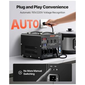Transformador (Conversor) de Voltagem Automático VEVOR 5000VA Elevação/Redução 110V para 220V/220V para 110V 3 US 3 EU LCD Disjuntor HYMG-5000VA.