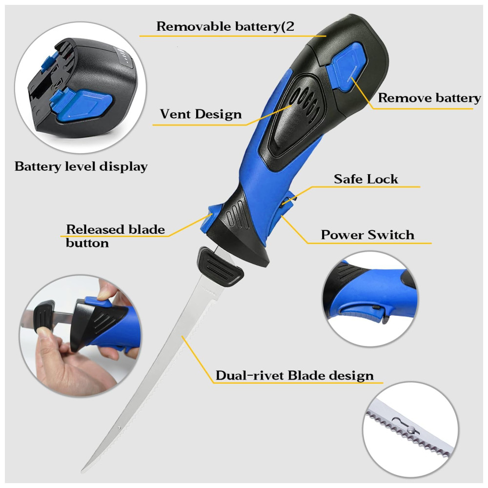 Faca Elétrica sem Fio 5 Lâminas Revestidas com TiNitride Antiaderentes Cabo Ergonômico com Aderência AntiderrapantePratour - Imagem 2