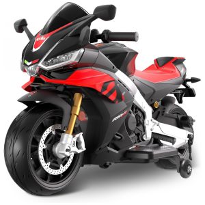 Moto Elétrica Infantil Letsgoride Aprilia RSV4 24V Vermelha e Preta com Rodinhas de Treinamento Farol Música e USB 200W