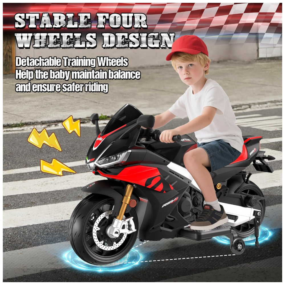 Moto Elétrica Infantil Letsgoride Aprilia RSV4 24V Vermelha e Preta com Rodinhas de Treinamento Farol Música e USB 200W - Imagem 4