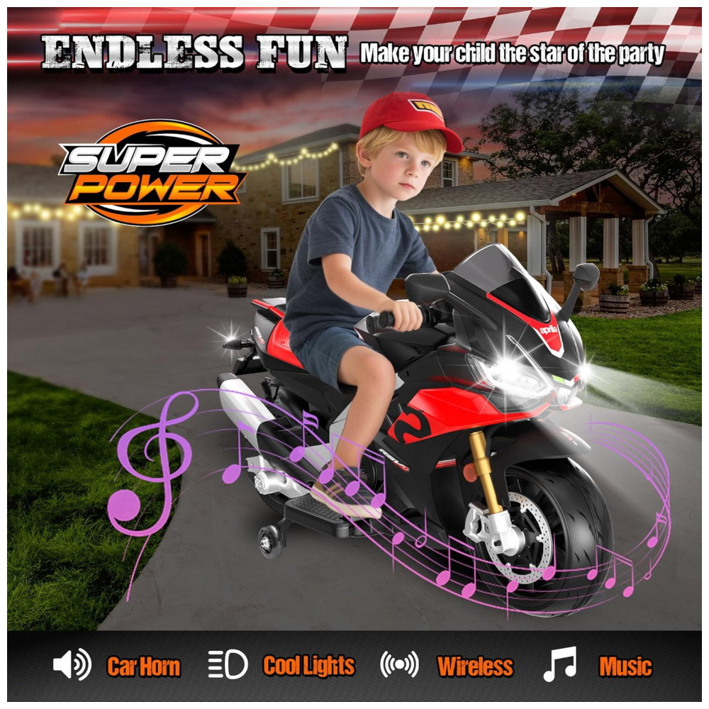 Moto Elétrica Infantil Letsgoride Aprilia RSV4 24V Vermelha e Preta com Rodinhas de Treinamento Farol Música e USB 200W - Imagem 5