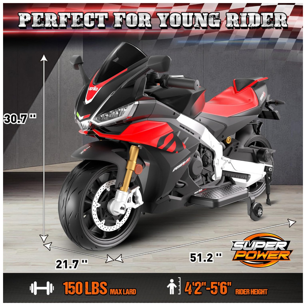 Moto Elétrica Infantil Letsgoride Aprilia RSV4 24V Vermelha e Preta com Rodinhas de Treinamento Farol Música e USB 200W - Imagem 6