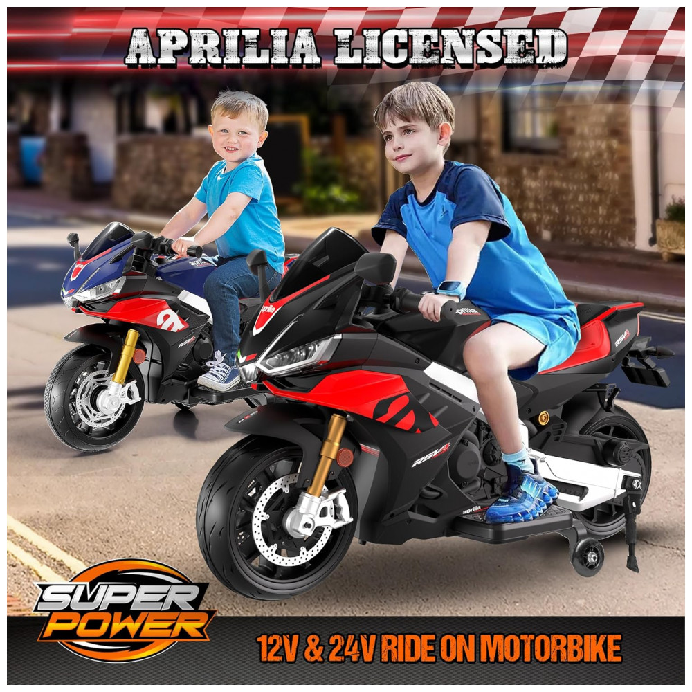 Moto Elétrica Infantil Letsgoride Aprilia RSV4 24V Vermelha e Preta com Rodinhas de Treinamento Farol Música e USB 200W - Imagem 7