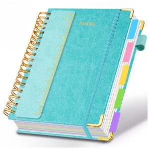 Caderno universitário espiral capa dura GDGDSY B5 8x10 5 matérias 300 páginas pautadas divisórias removíveis capa couro sintético azul