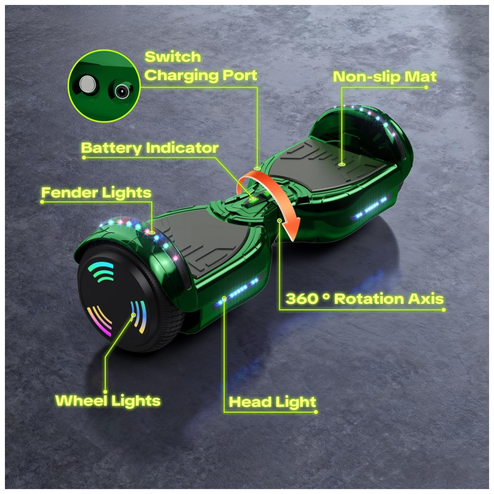 Hoverboard Hoverstar Verde Cromado com Bluetooth e Rodas LED – Crianças e Adolescentes - Imagem 5