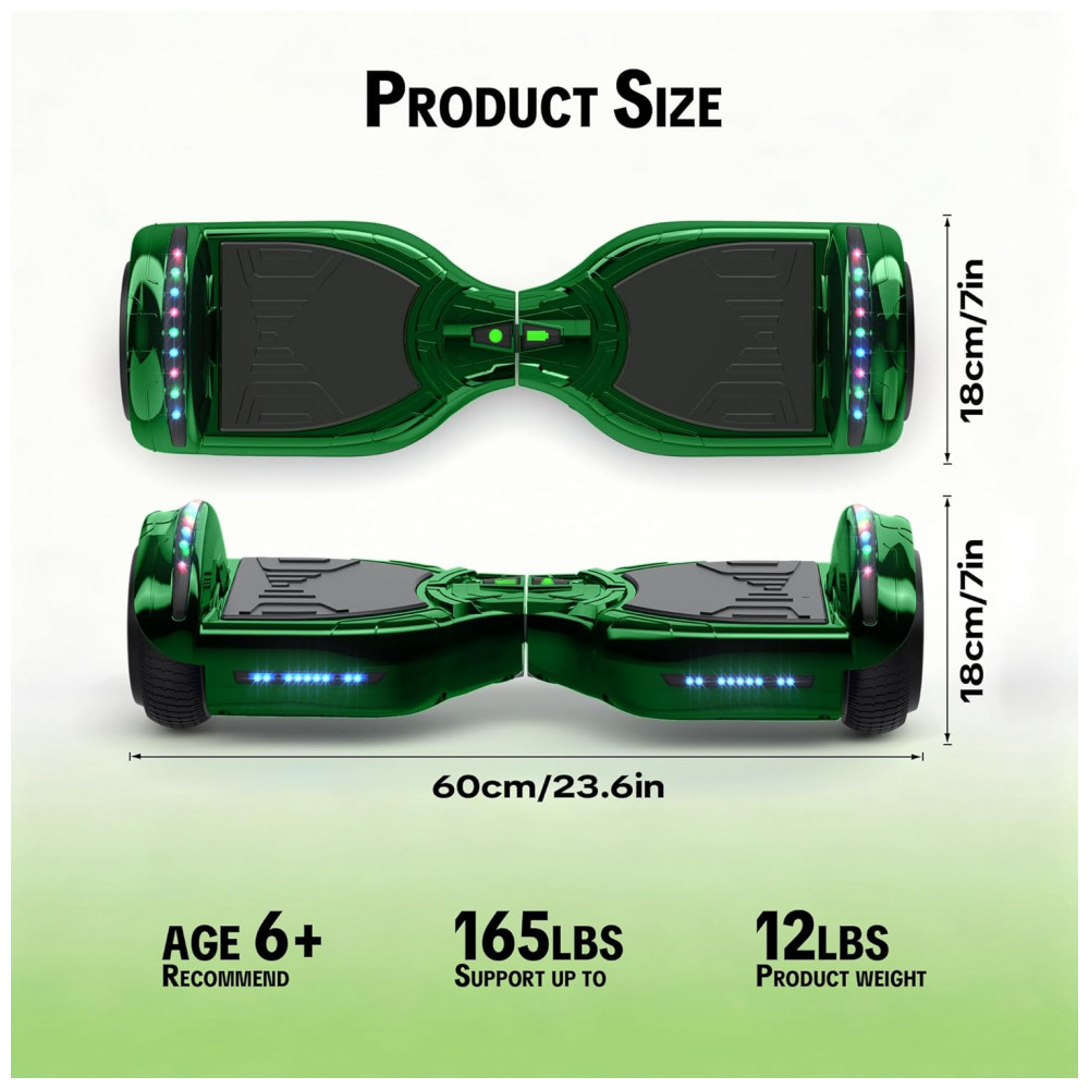 Hoverboard Hoverstar Verde Cromado com Bluetooth e Rodas LED – Crianças e Adolescentes - Imagem 8