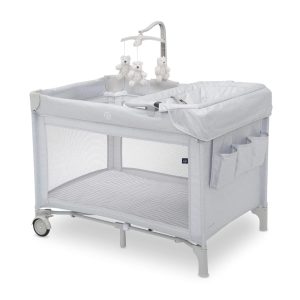 Berço Cercado Portátil com Trocador Removível e Três Ursos Brannan de Pelúcia Delta Children Cinza