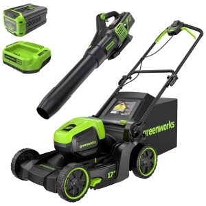 Cortador de Grama sem Fio Greenworks 60V e Soprador 60V 610 CFM com Bateria 4.0Ah e Carregador 3A