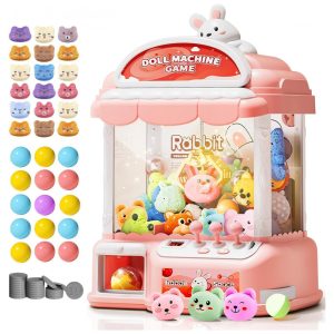 Máquina de Garra Rosa MIAOKE Large Claw Machine – Mini Arcade Infantil com 30 Prêmios 24 Moedas Luzes LED e Som Ajustável