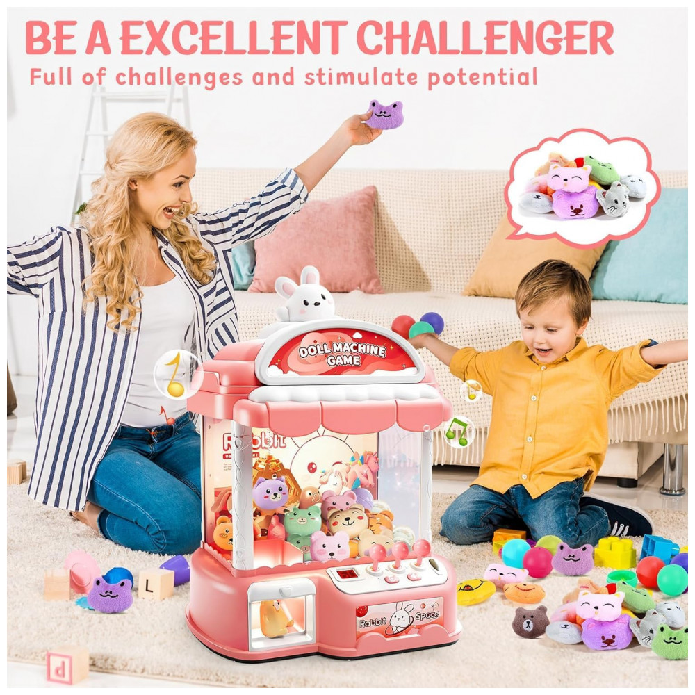 Máquina de Garra Rosa MIAOKE Large Claw Machine – Mini Arcade Infantil com 30 Prêmios, 24 Moedas, Luzes LED e Som Ajustável - Imagem 4