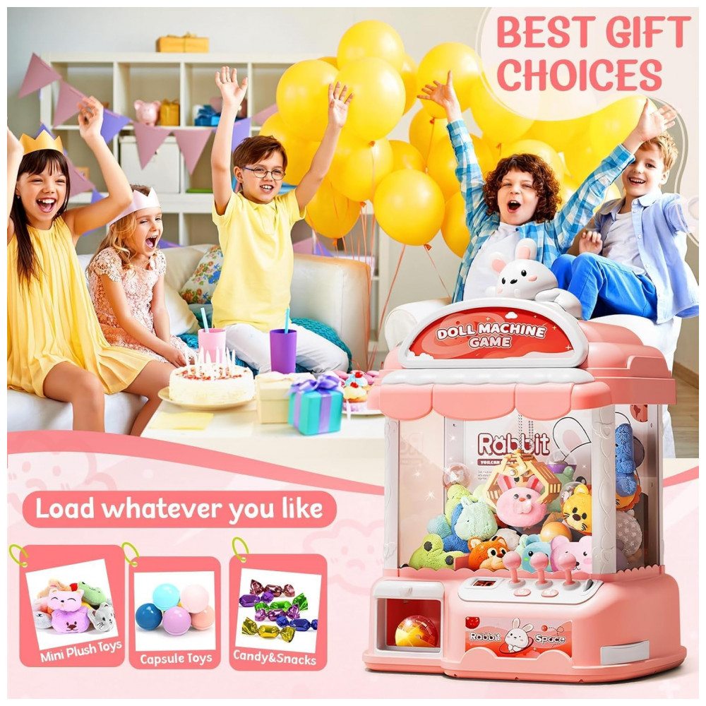 Máquina de Garra Rosa MIAOKE Large Claw Machine – Mini Arcade Infantil com 30 Prêmios, 24 Moedas, Luzes LED e Som Ajustável - Imagem 7