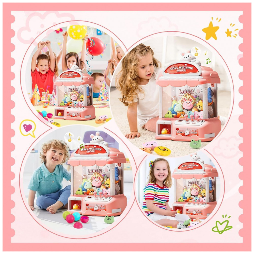 Máquina de Garra Rosa MIAOKE Large Claw Machine – Mini Arcade Infantil com 30 Prêmios, 24 Moedas, Luzes LED e Som Ajustável - Imagem 8