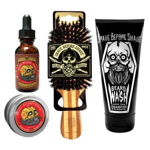 Kit para Barba Profissional Portátil com Cera e Pente 4 Itens GRAVE BEFORE SHAVE Preto