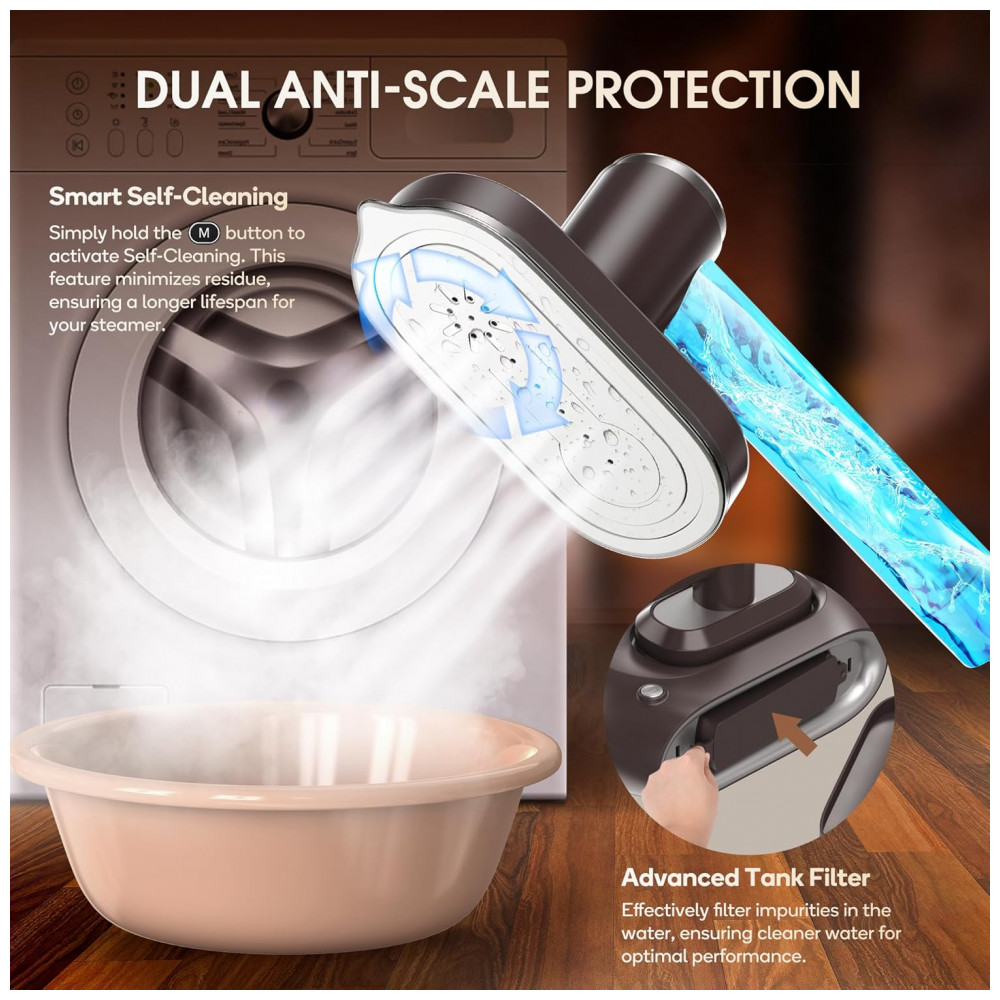 Steamer, Passadeira e Vaporizador Newbealer 2 em 1 Pro Steam Station, 1550W, 3 Níveis de Vapor Turbo e 3 Modos de Calor Seco para Roupas, - Imagem 9