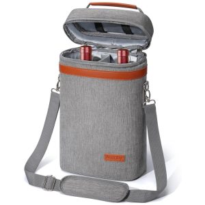 Sacola Térmica para 2 Garrafas de Vinho à Prova de Vazamentos Isolada para Viagem Piquenique Praia Jantar Festa Presentes de Natal CinzaAoonby