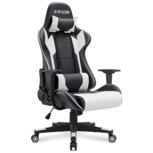 Homall Cadeira de Escritório Gamer Giratória Ajustável Ergonômica com Apoio Branca