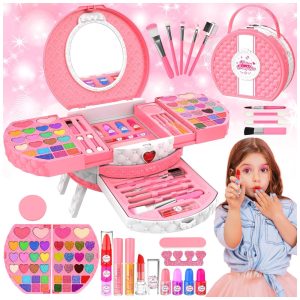 Kit de Maquiagem Infantil com 66 Peças para Crianças de 3 a 10 Anos MINIFUN Rosa e Branco