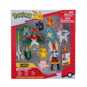 Kit figuras Pokémon Jazwares 10 peças Cinderace 11 cm Pikachu Charmander Squirtle Bulbasaur Clefairy Zorua Sirfetch’d Hawlucha Sylveon