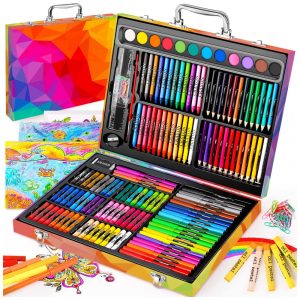 Kit de Pintura Soucolor com 183 Peças e Caixa de madeira Portátil Marrom