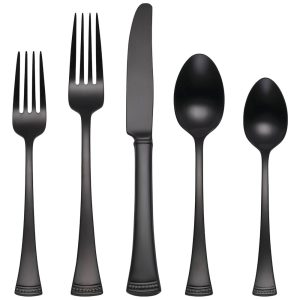 Conjunto de Talheres Sofisticação e Durabilidade para Sua Casa com 20 Peças e Material de Aço Inoxidável LENOX Portola Satin 896004 Preto Metálico