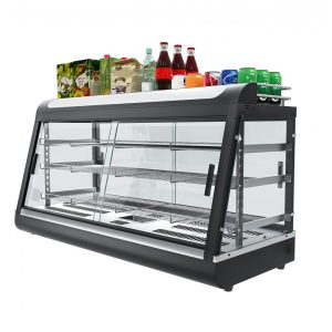 Aquecedor de Alimentos Countertop Whalefall Preto Suporte Superior Iluminação Tri-Cor Termostato Ajustável 112 cm para Cafeterias Restaurantes