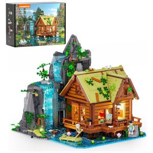 Cabana com cascata Lumibricks Waterfall Cabin com iluminação LED 2539 peças de blocos de montar para adultos