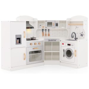 Cozinha Infantil Modular em Madeira com Luzes e Sons Realistas para Crianças Acima de 3 Anos HONEY JOY Branca