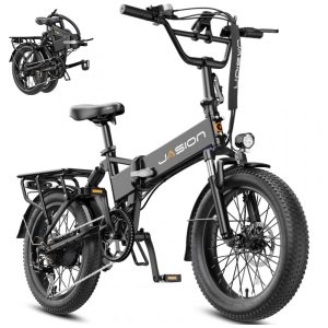 Bicicleta elétrica dobrável Jasion EB7 preto profundo pneus 20x3 motor até 1200W bateria 48V 10Ah 7 marchas suspensão dupla e voltagem 110V