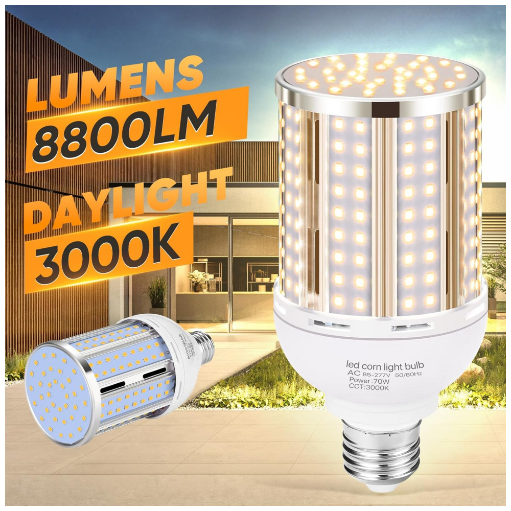 Pacote com 6 Lâmpadas de Milho LED de 70W, Equivalente a 700W, Base E26/E39 Média/Grande, Lâmpada LED COB Branca Quente 3000K com 8.800LM,XYCN - Imagem 2