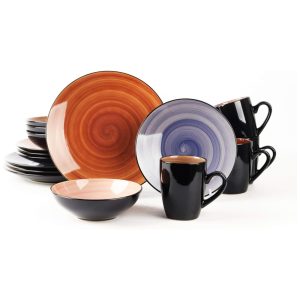 Aparelho de Jantar de 16 Peças em Cerâmica Stoneware Sonoma Mix de Cores Preto Cobalto Marrom Rosa e EspeciariasHomeVss