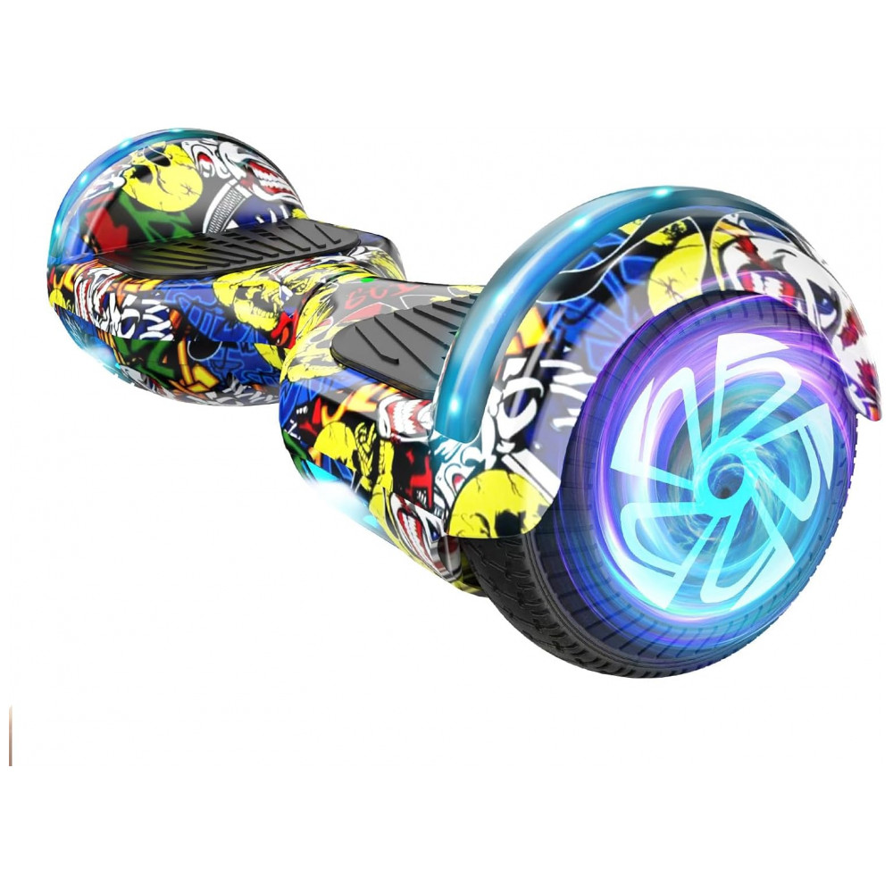 Hoverboard Auto Balanceante SISIGAD 6,5" S1 Verde Carbono com Alto-Falante Bluetooth e Rodas LED Coloridas para Crianças de 6 a 12 Anos