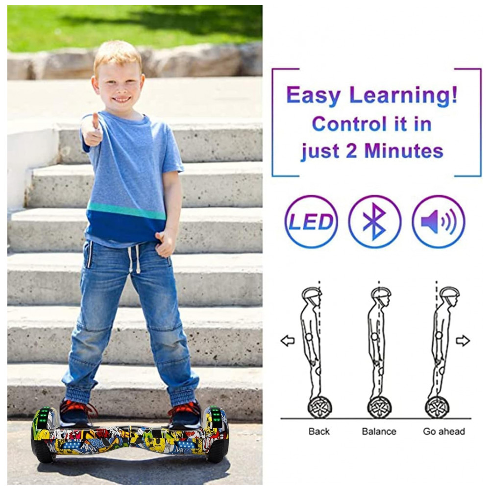Hoverboard Auto Balanceante SISIGAD 6,5" S1 Verde Carbono com Alto-Falante Bluetooth e Rodas LED Coloridas para Crianças de 6 a 12 Anos - Imagem 3