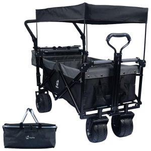 Carrinho Vagão Dobrável Multifuncional com Dossel Removível e Armazenamento Napfox Preto
