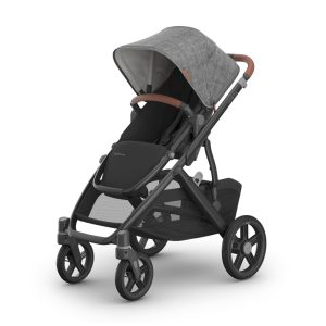 Carrinho UPPAbaby Vista V3 - Sistema de Carrinho de Tamanho Completo para Uma ou Duas Crianças - Cinza Carvão com Detalhes em Couro Sela