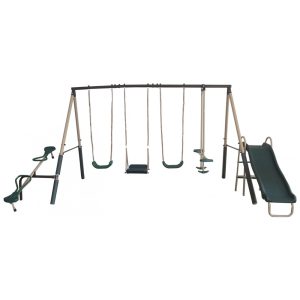 Conjunto de Balanços Metálico XDP Recreation Crestview Verde/Bege 6 Estações com Escorregador 152 m Capacidade 363 kg