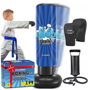Saco de pancadas inflável infantil Atlasonix ninja azul 122cm PVC base preenchível uso recreativo
