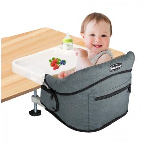 Cadeira de Alimentação Portátil com Encaixe em Mesa e Bandeja Jozzve Cinza