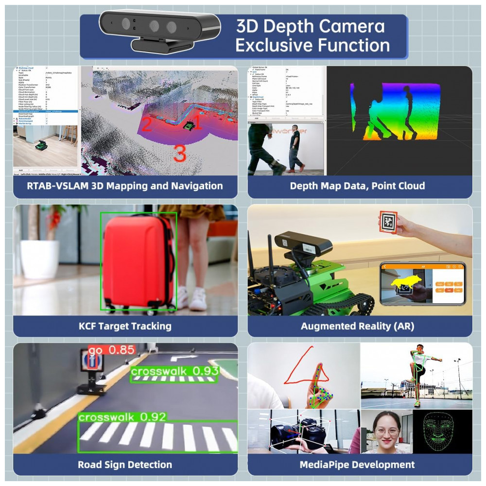 Hiwonder JetTank ROS – Robô Tanque com NVIDIA Jetson Nano, Lidar, Câmera 3D e Tela Touch 7" – Kit de Programação Python e SLAM - Imagem 3