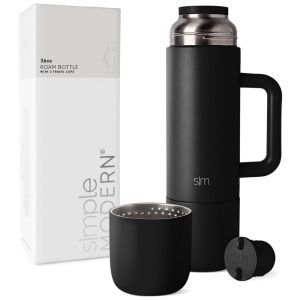 Garrafa Térmica para Bebidas Quentes 1L com 2 Canecas para Viagens e Piquenique Simple Modern Preta