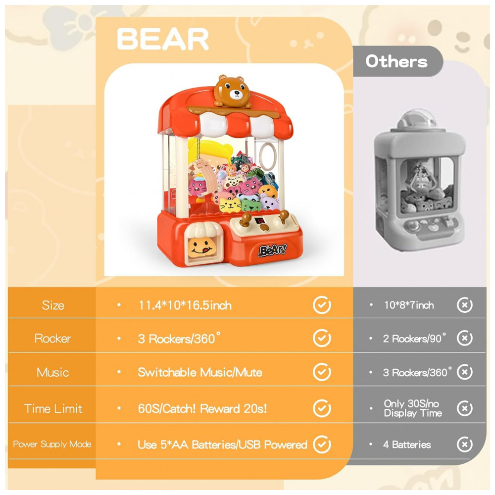 Máquina de Garra Vermelha nicknack – Mini Arcade Infantil com 10 Pelúcias, 10 Moedas e Cabo USB - Imagem 3