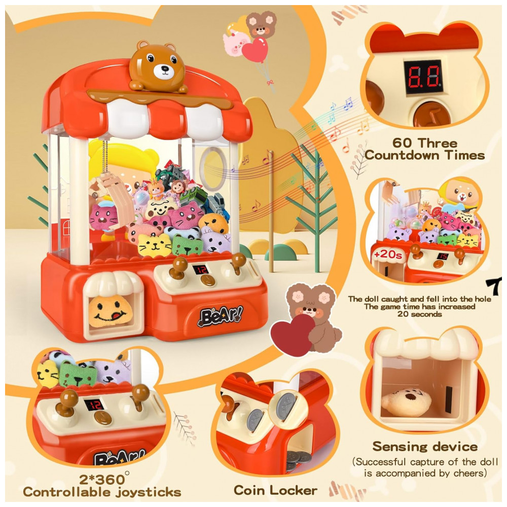 Máquina de Garra Vermelha nicknack – Mini Arcade Infantil com 10 Pelúcias, 10 Moedas e Cabo USB - Imagem 4