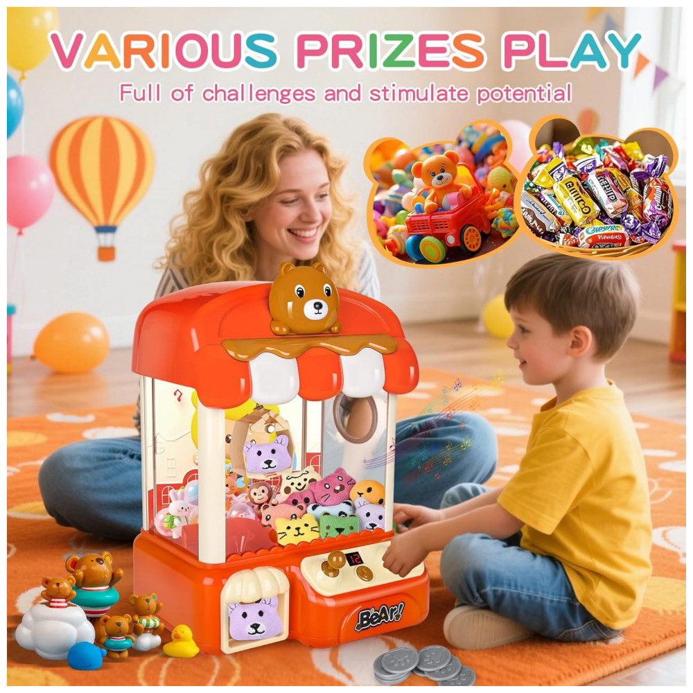 Máquina de Garra Vermelha nicknack – Mini Arcade Infantil com 10 Pelúcias, 10 Moedas e Cabo USB - Imagem 5