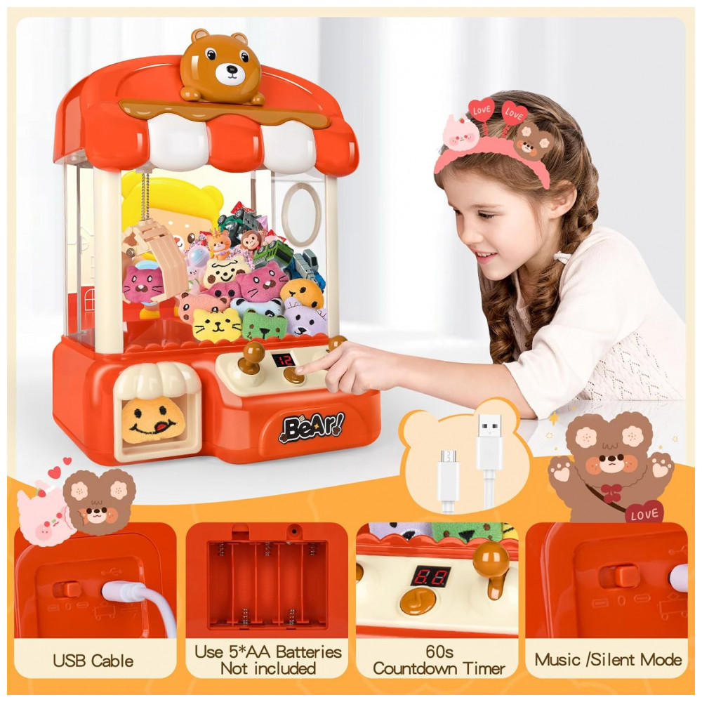 Máquina de Garra Vermelha nicknack – Mini Arcade Infantil com 10 Pelúcias, 10 Moedas e Cabo USB - Imagem 6