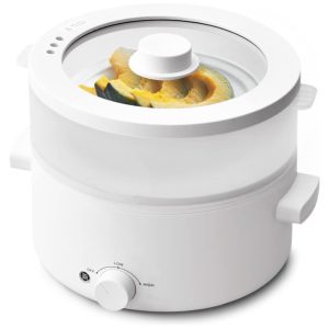 Panela Elétrica Olayks Cerâmica Antia aderente 2L 700W 110V Regulagem Dupla Vapor Cesto ABS Proteção Superaquecimento Portátil Limpeza Fácil