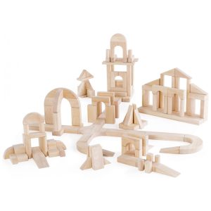 Blocos de montar de madeira Unit Blocks Set D Guidecraft com 135 peças naturais para construção e atividades STEM