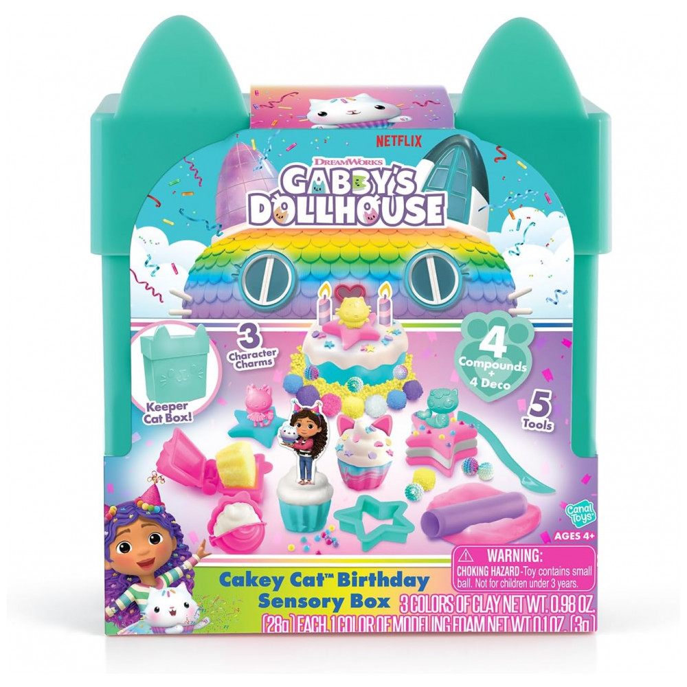 Caixa Sensorial de Aniversário Gabbys Dollhouse Grande Cakey Cat! Prepare-se para uma Festa Incrível Esculpindo Doces de Festa Fingidos! Canal Toys - Imagem 3