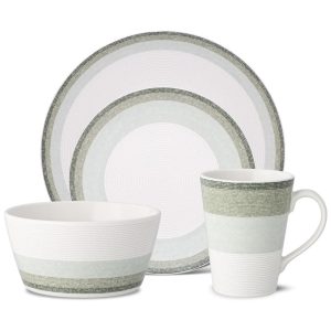 Aparelho de Jantar para Todas as Ocasiões Estilo Moderno com 4 Peças Formato Redondo e Material de Porcelana Noritake G037-04G Cinza e Verde